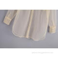Long Sleeve Women Blouses Long Sleeve White See Through Shirt Blouses Top Factory